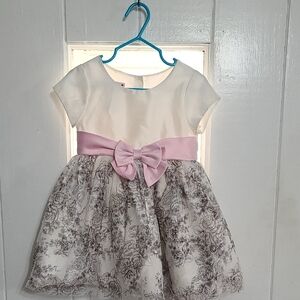 Ashley Ann Girls Toddler Dress Black/White Floral Pink Bow Sz 24‎ mos. EUC